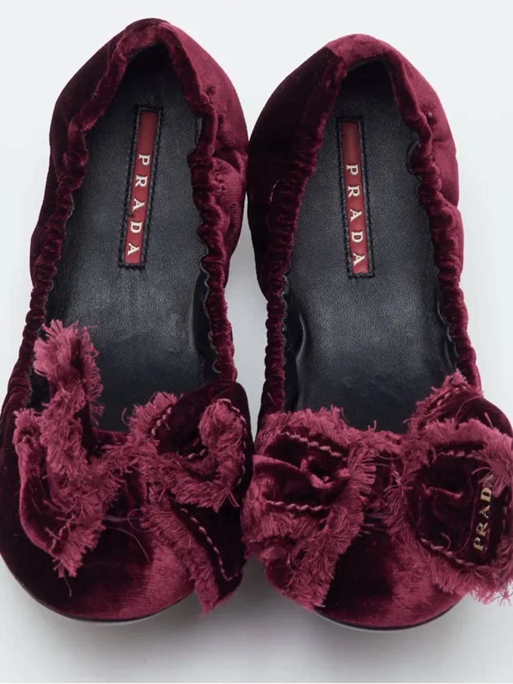 Prada Burgundy Velvet Rosette Ballet Flats
